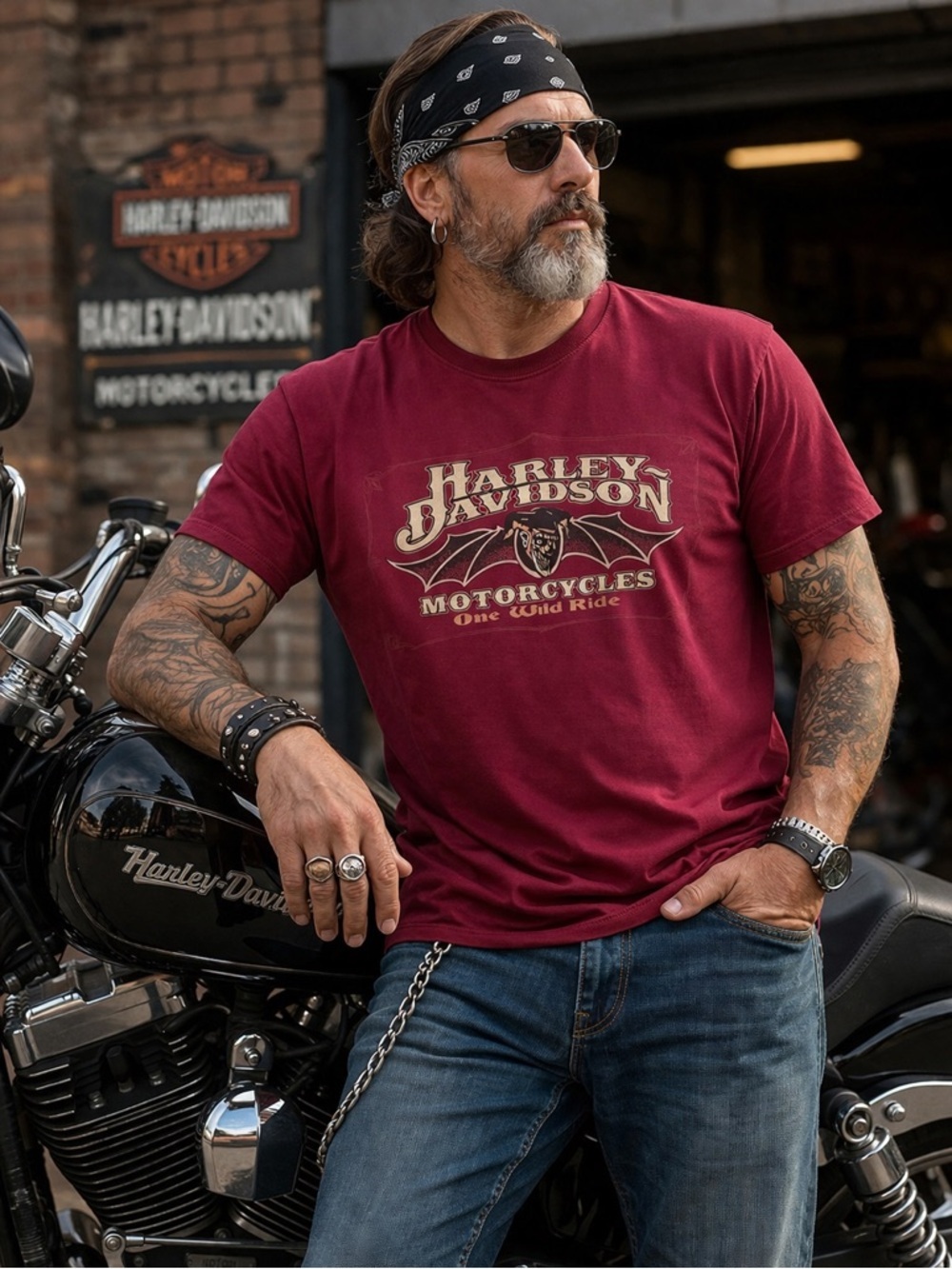 Harley Davidson men’s size large graphic print t-shirt maroon